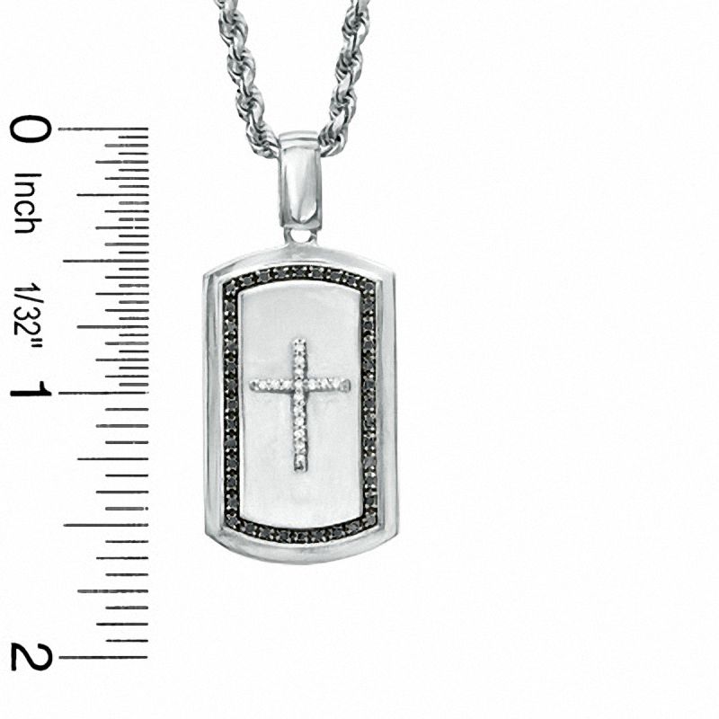 1/5 CT. T.W. Enhanced Black and White Diamond Cross Dog Tag Pendant in Sterling Silver - 22"