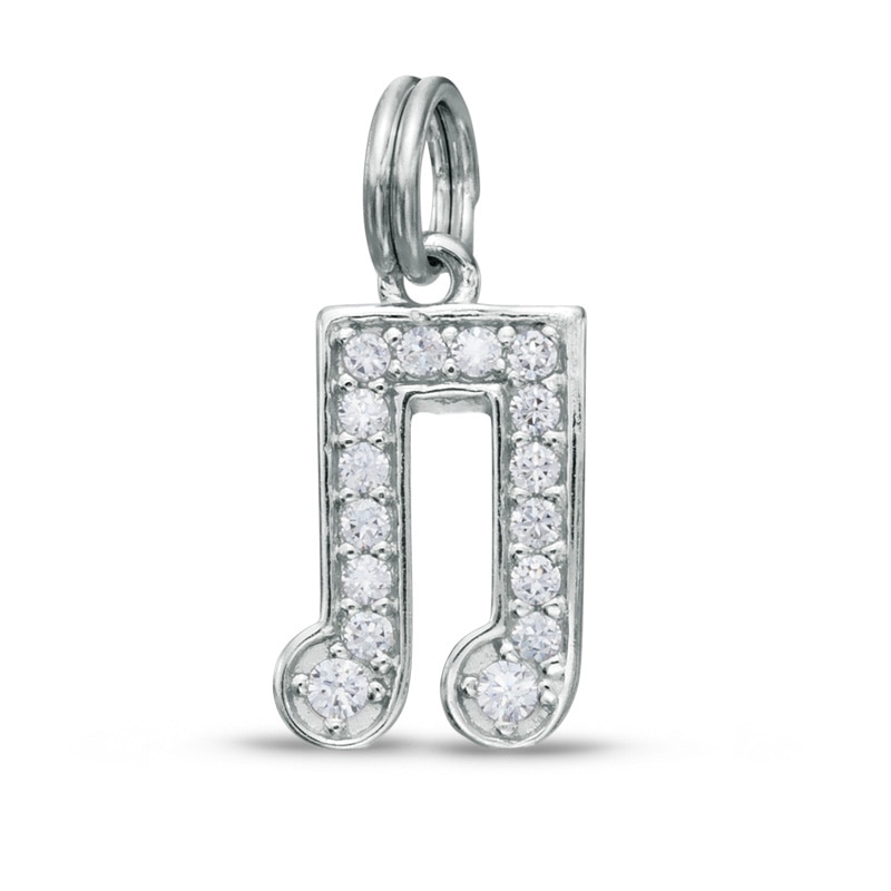 Cubic Zirconia Music Note Charm in Sterling Silver