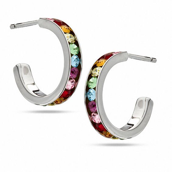 Multi-Color Crystal 15mm Hoop Earrings in Sterling Silver | Hoops ...