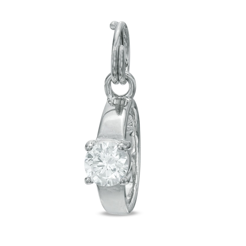 Cubic Zirconia Solitaire Engagement Ring Charm in Sterling Silver