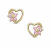 Thumbnail Image 0 of Child's Pink Cubic Zirconia Flower Heart Stud Earrings in 10K Gold