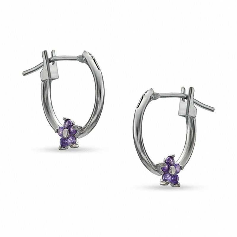 Purple Cubic Zirconia Hoop Earrings in 10K White Gold