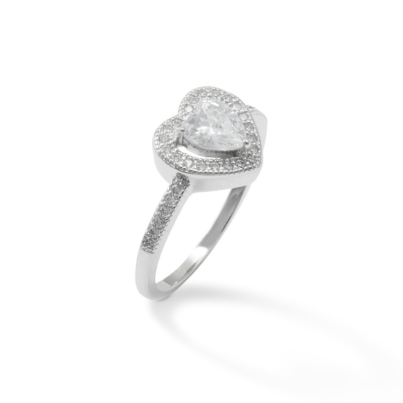 5.5mm Heart-Shaped Cubic Zirconia Frame Ring in Sterling Silver