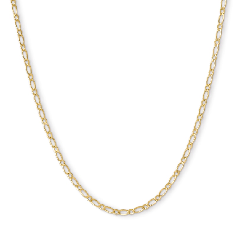 050 Gauge Figaro Chain Necklace in 10K Hollow Gold - 18"