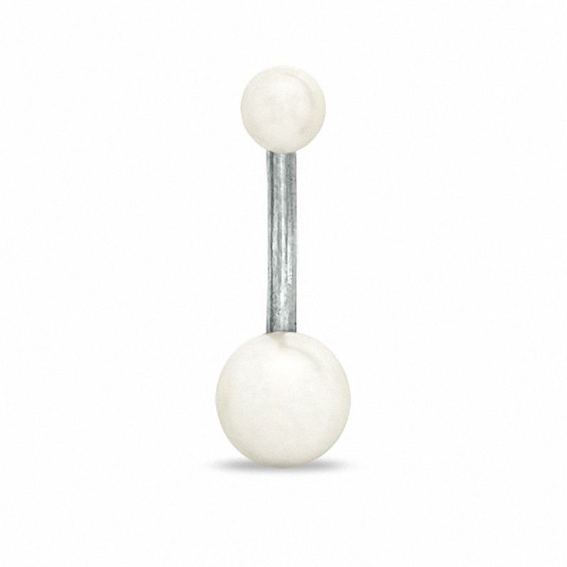 Solid Stainless Steel Faux Pearl Belly Button Ring - 14G 3/8"