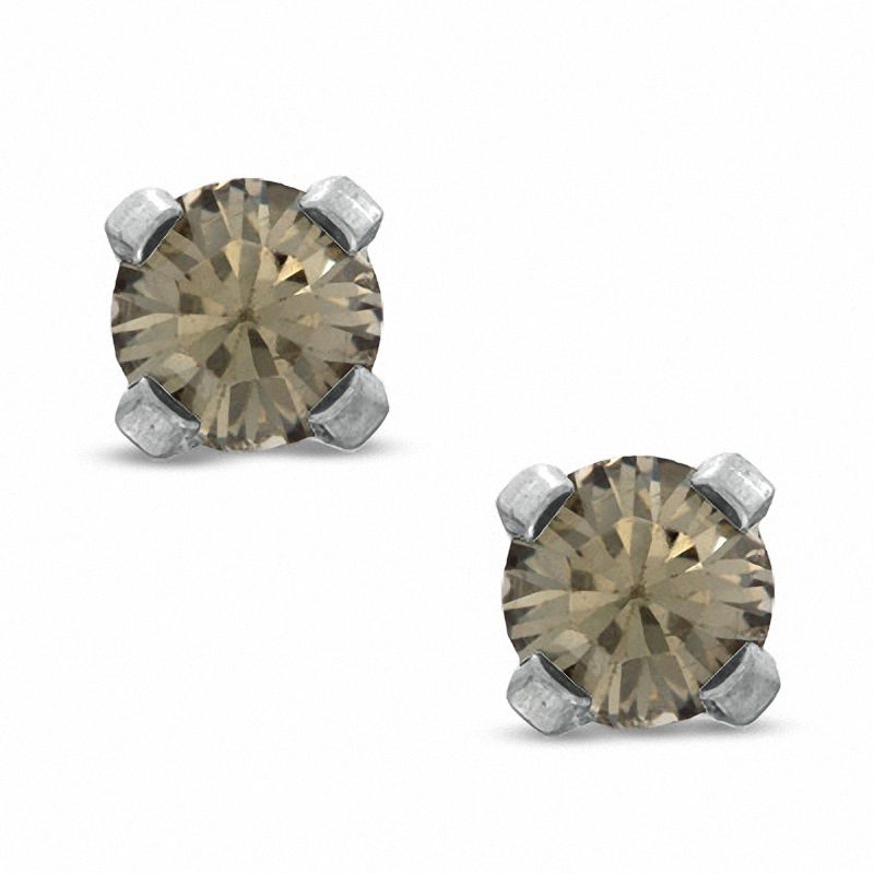 3mm Smoky Crystal Solitaire Stud Piercing Earrings in Solid Stainless Steel