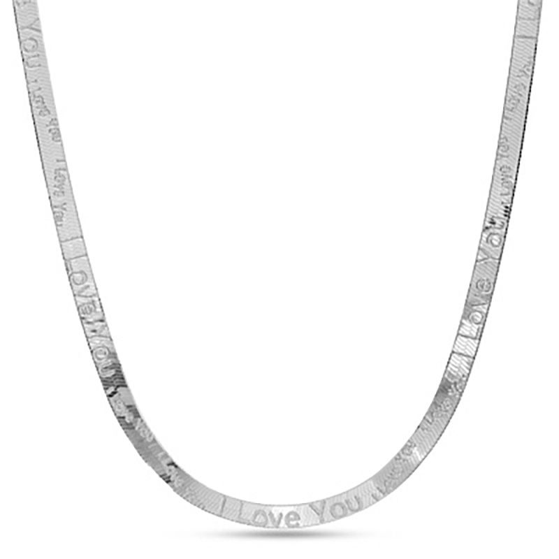 050 Gauge "I Love You" Herringbone Chain Necklace in Sterling Silver - 18"