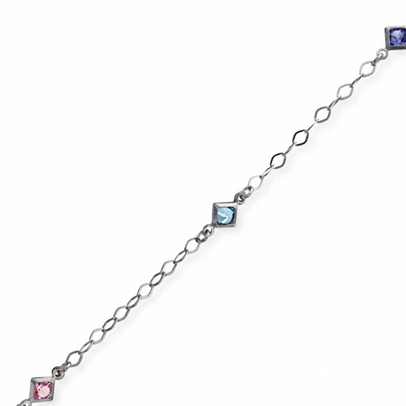Multi-Colored Princess-Cut Crystal Anklet in Sterling Silver - 10"