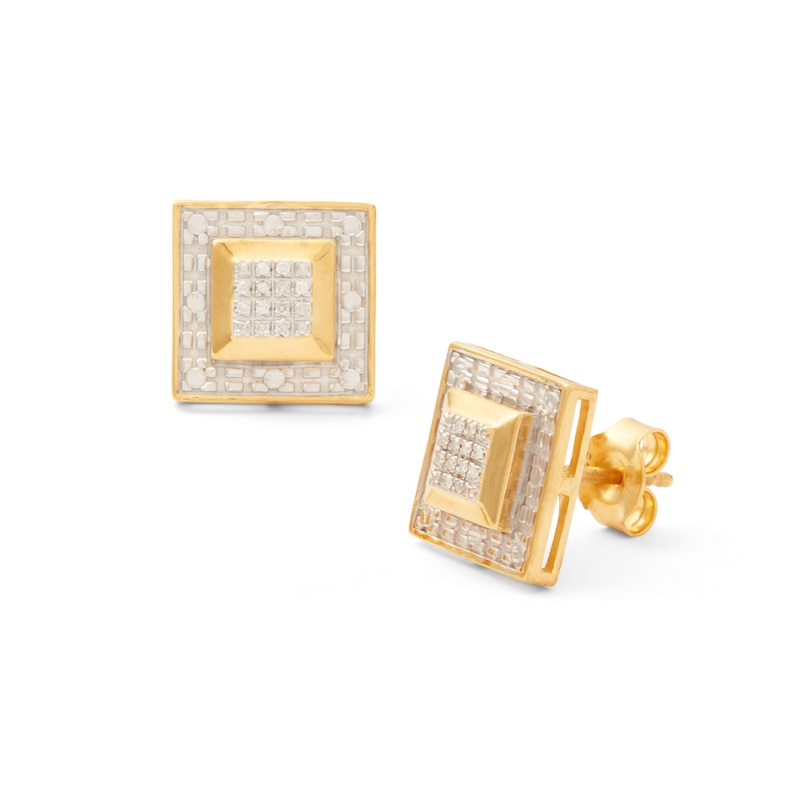1/20 CT. T.W. Diamond Square Stud Earrings in Sterling Silver with 18K Gold Plate