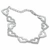 Thumbnail Image 1 of Cubic Zirconia and Polished Hearts Link Bracelet in Sterling Silver - 7.75"