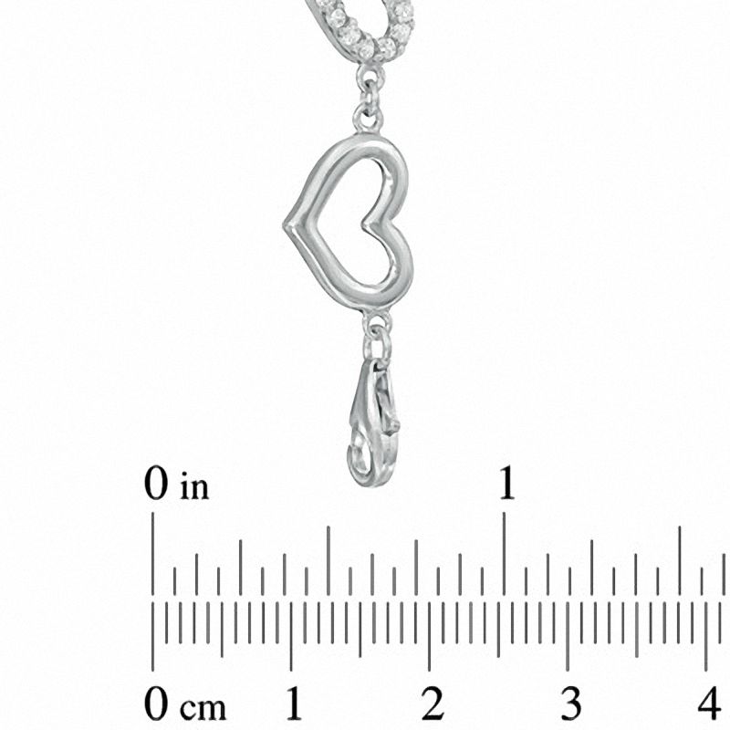 Cubic Zirconia and Polished Hearts Link Bracelet in Sterling Silver - 7.75"