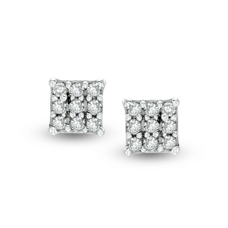 Diamond Accent Square Cluster Stud Earrings in 10K White Gold - XL Post