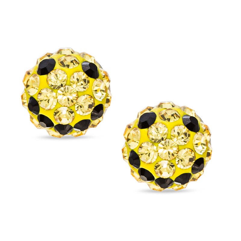 Child's Yellow and Black Crystal Smiley Face Ball Stud Earrings in Sterling Silver