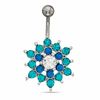 Thumbnail Image 0 of 014 Gauge Flower Belly Button Ring with Blue Zircon and Blue Crystals in Stainless Steel