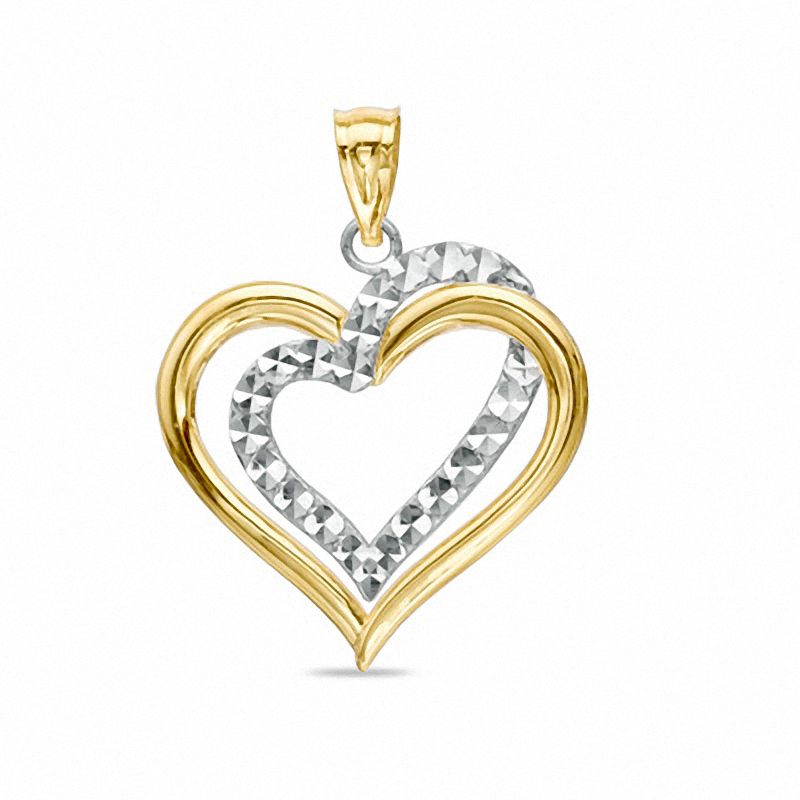 Double Heart Necklace Charm in 10K Two-Tone Gold