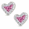 Thumbnail Image 0 of Red and White Crystal Heart Stud Earrings in 10K Gold