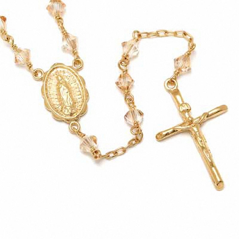 Rosary Necklace Made with Champagne Crystals in Brass with 14K Gold Plate - 24"