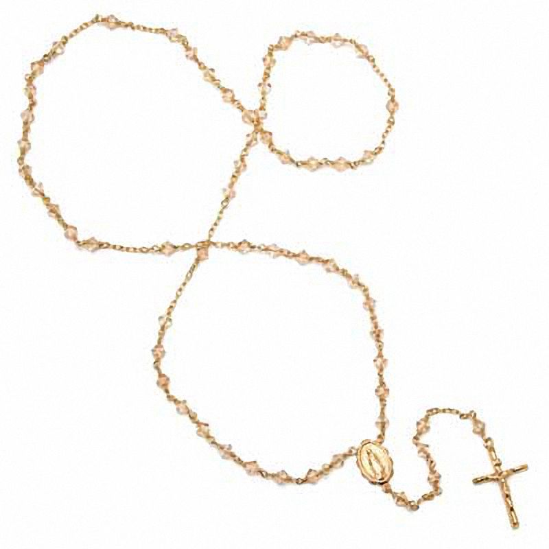 Rosary Necklace Made with Champagne Crystals in Brass with 14K Gold Plate - 24"
