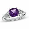 Thumbnail Image 0 of 8mm Cushion-Cut Amethyst and Diamond Accent Ring in Sterling Silver - Size 7