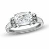 Thumbnail Image 0 of Cushion-Cut Lab-Created White Sapphire and Diamond Accent Ring in Sterling Silver - Size 7
