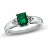 Thumbnail Image 0 of Emerald-Cut Lab-Created Emerald and Diamond Accent Ring in Sterling Silver - Size 7