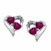 Thumbnail Image 0 of 4mm Double Heart-Shaped Lab-Created Ruby and Diamond Accent Earrings in Sterling Silver