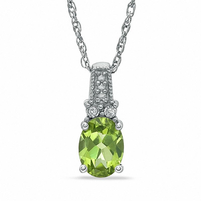 Oval Peridot and Diamond Accent Pendant in Sterling Silver