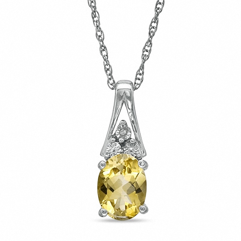 Oval Citrine and Diamond Accent Pendant in Sterling Silver