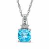 Thumbnail Image 0 of 7mm Cushion-Cut Blue Topaz and Diamond Accent Pendant in Sterling Silver