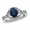 Thumbnail Image 0 of Oval Lab-Created Sapphire and Diamond Accent Ring in Sterling Silver - Size 7