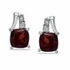 Thumbnail Image 0 of 6mm Cushion-Cut Garnet and Diamond Accent Earrings in Sterling Silver
