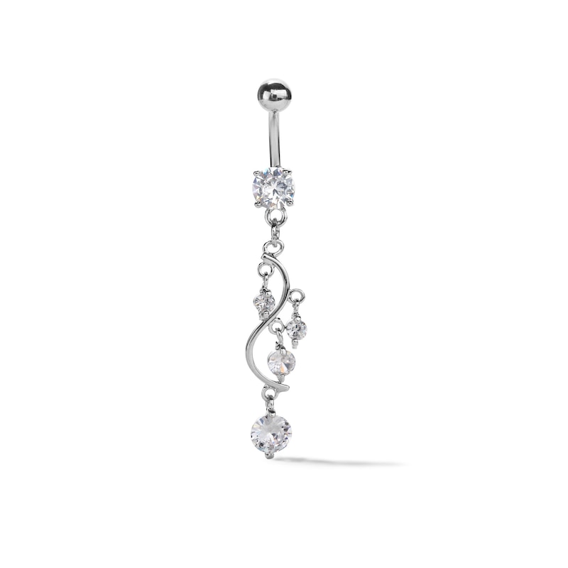 Solid Stainless Steel CZ Dangling Belly Button Ring - 14G 7/16"
