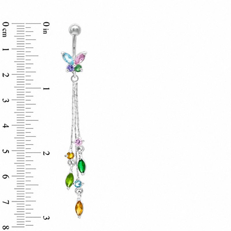 014 Gauge Butterfly Belly Button Ring with Multi-Colored Cubic Zirconia in Stainless Steel