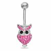 Thumbnail Image 0 of 014 Gauge Owl Belly Button Ring with Pink Crystals in Stainless Steel