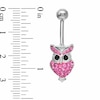 Thumbnail Image 1 of 014 Gauge Owl Belly Button Ring with Pink Crystals in Stainless Steel