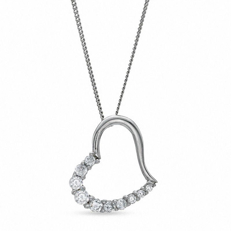 Cubic Zirconia Tilted Heart Pendant in Sterling Silver