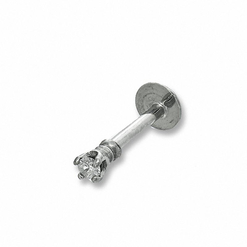 10K Solid White Gold Diamond Accent Stud - 18G