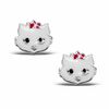 Thumbnail Image 0 of Child's Enamel Cat with Bow Stud Earrings in Sterling Silver