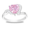 Thumbnail Image 0 of 8mm Heart-Shaped Pink Cubic Zirconia Ring in Sterling Silver - Size 7