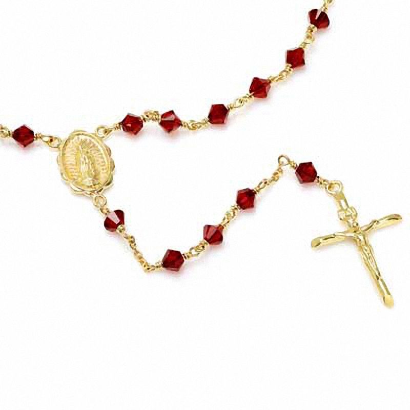 Rosary Necklace Made with Red Crystals in Brass with 14K Gold Plate - 26"