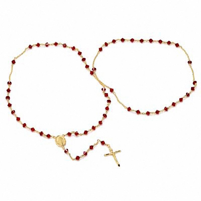 Rosary Necklace Made with Red Crystals in Brass with 14K Gold Plate - 26"