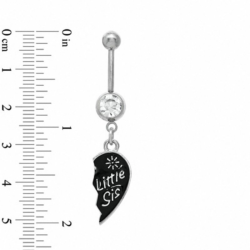 014 Gauge Breakable "Big Sis" and "Little Sis" Heart Dangle Belly Button Ring Set in Stainless Steel