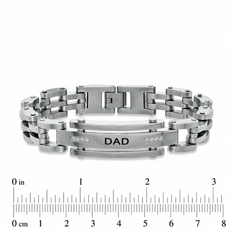 Cubic Zirconia "DAD" ID Bracelet in Stainless Steel - 9"