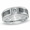 Thumbnail Image 0 of Diamond Accent Solitaire Wedding Band in Stainless Steel with Grey Carbon Fiber Inlay - Size 10
