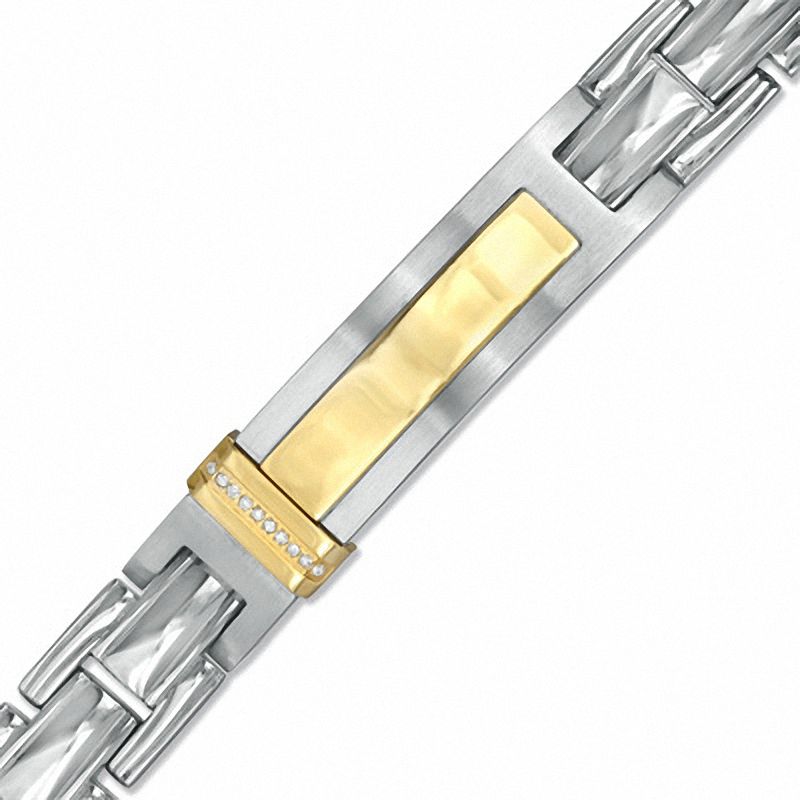 Diamond Accent ID Bracelet in Two-Tone Stainless Steel - 8.5"