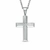 Thumbnail Image 0 of Diamond Accent Beveled Cross Pendant in Stainless Steel - 24"