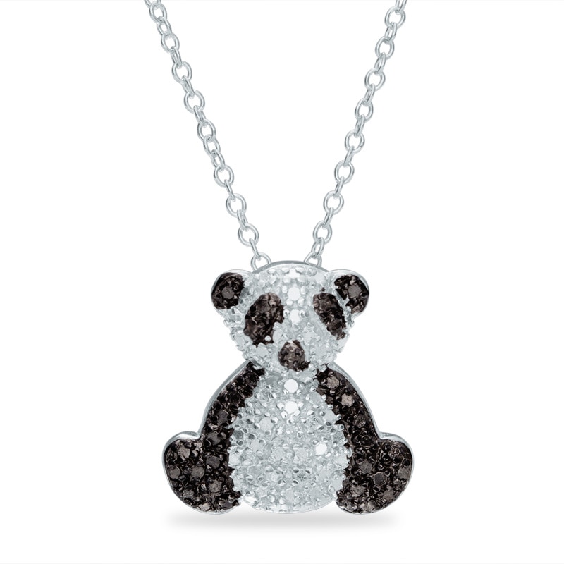 Diamond Accent Beaded Panda Bear Pendant in Sterling Silver with Black Rhodium