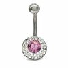 Thumbnail Image 0 of 014 Gauge Belly Button Ring with Rose and White Crystals in Stainless Steel