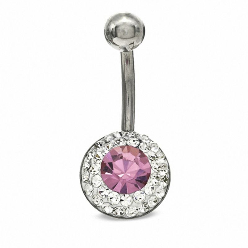 014 Gauge Belly Button Ring with Rose and White Crystals in Stainless Steel