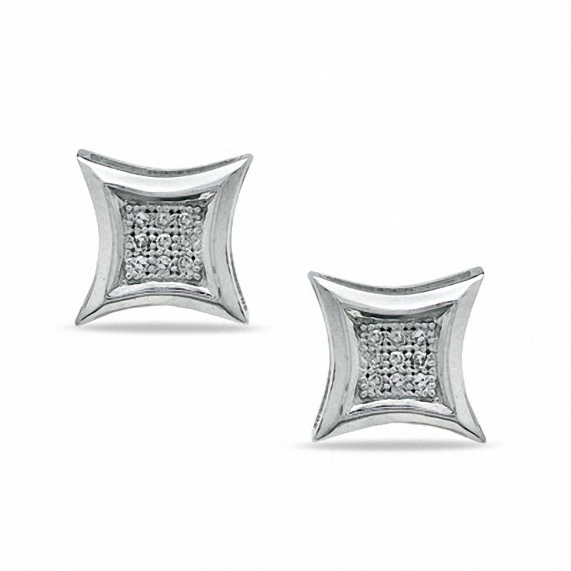 Diamond Accent Curved Square Stud Earrings in Sterling Silver